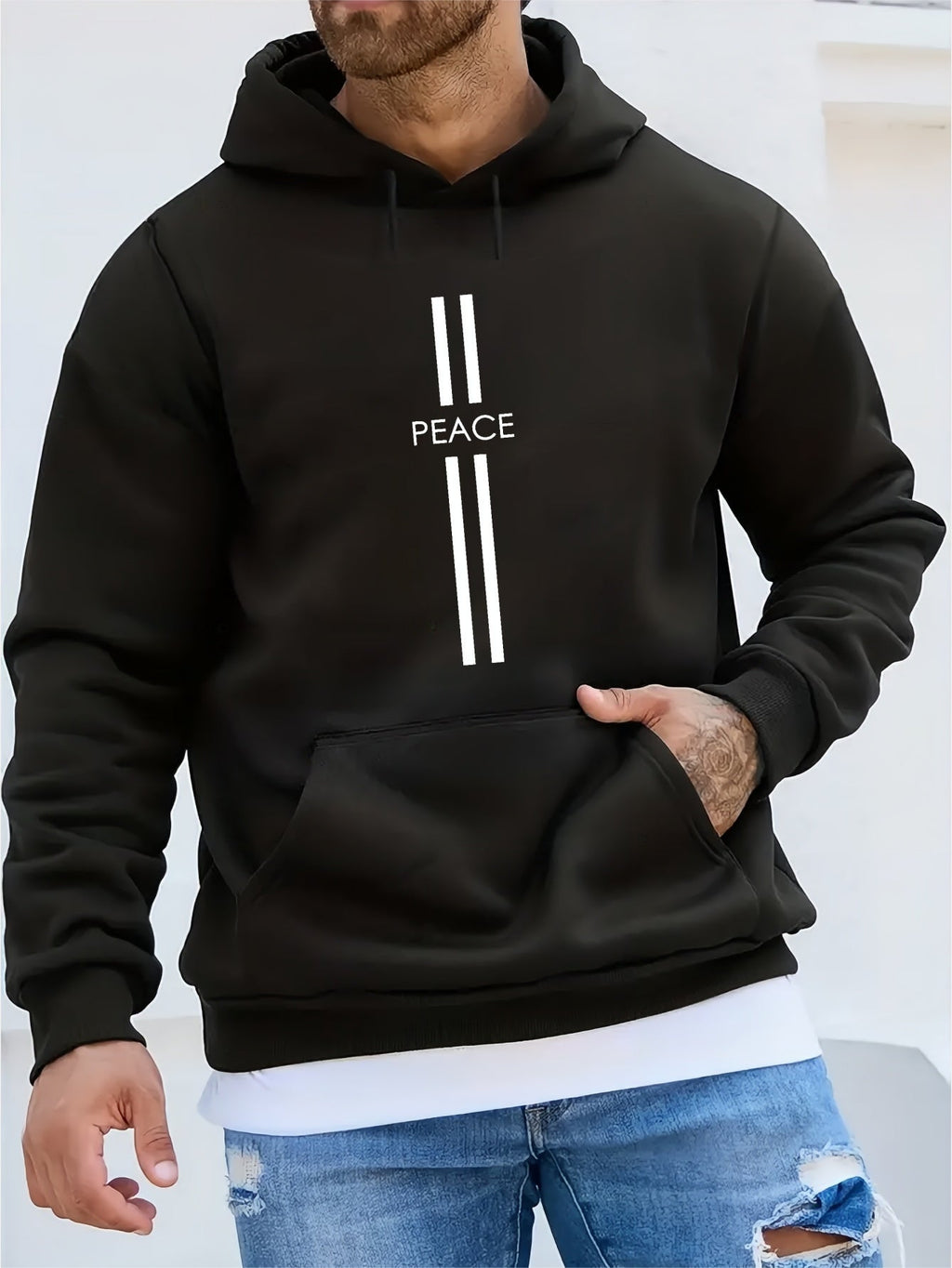 PEACE Print Hoodie - Unique Streetwear Design, Ultra - Comfortable Casual Pullover with Kangaroo Pocket, Perfect for Winter and Fall, Great Gift for Men - La Tienda Bella