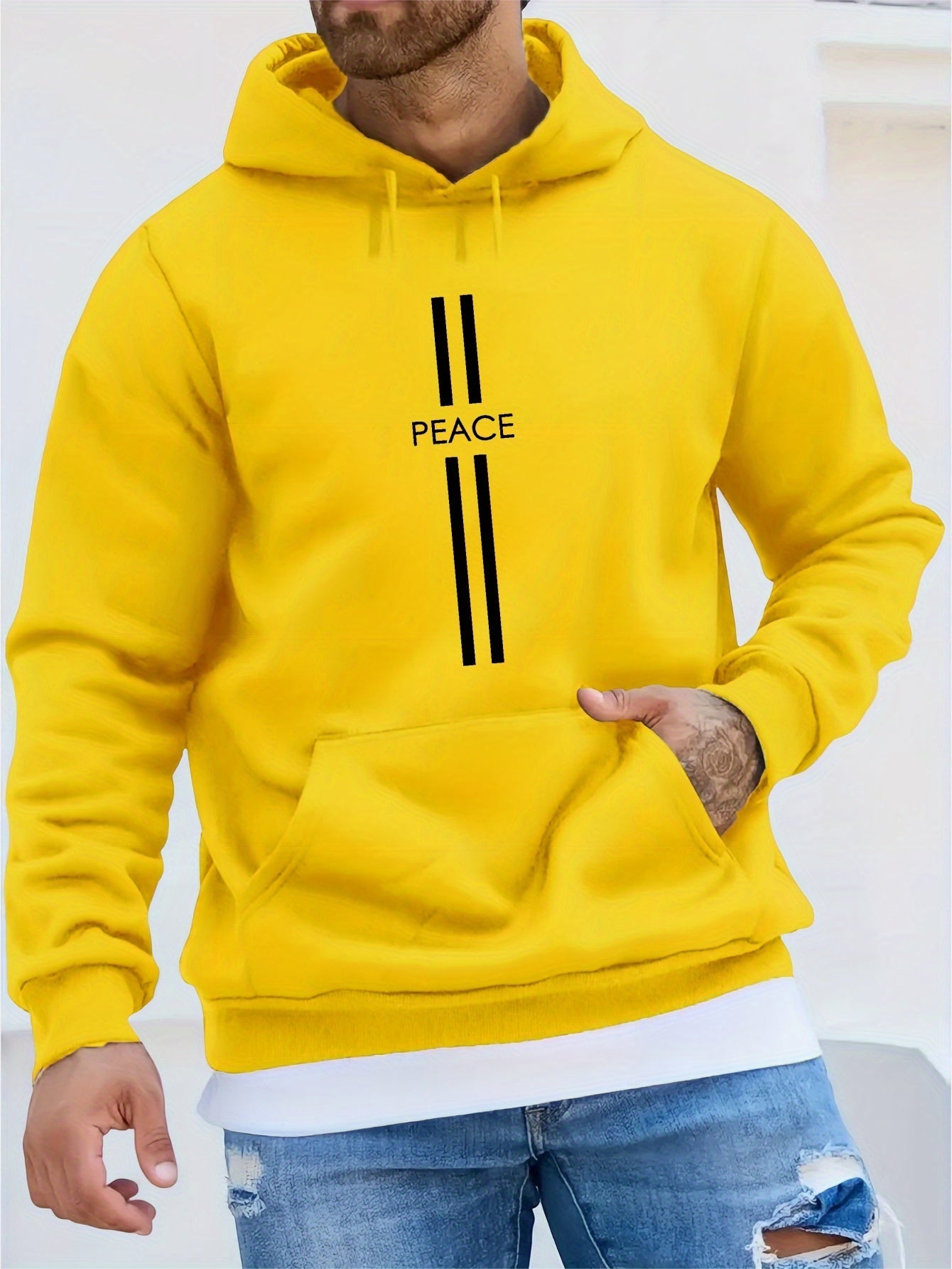 PEACE Print Hoodie - Unique Streetwear Design, Ultra - Comfortable Casual Pullover with Kangaroo Pocket, Perfect for Winter and Fall, Great Gift for Men - La Tienda Bella