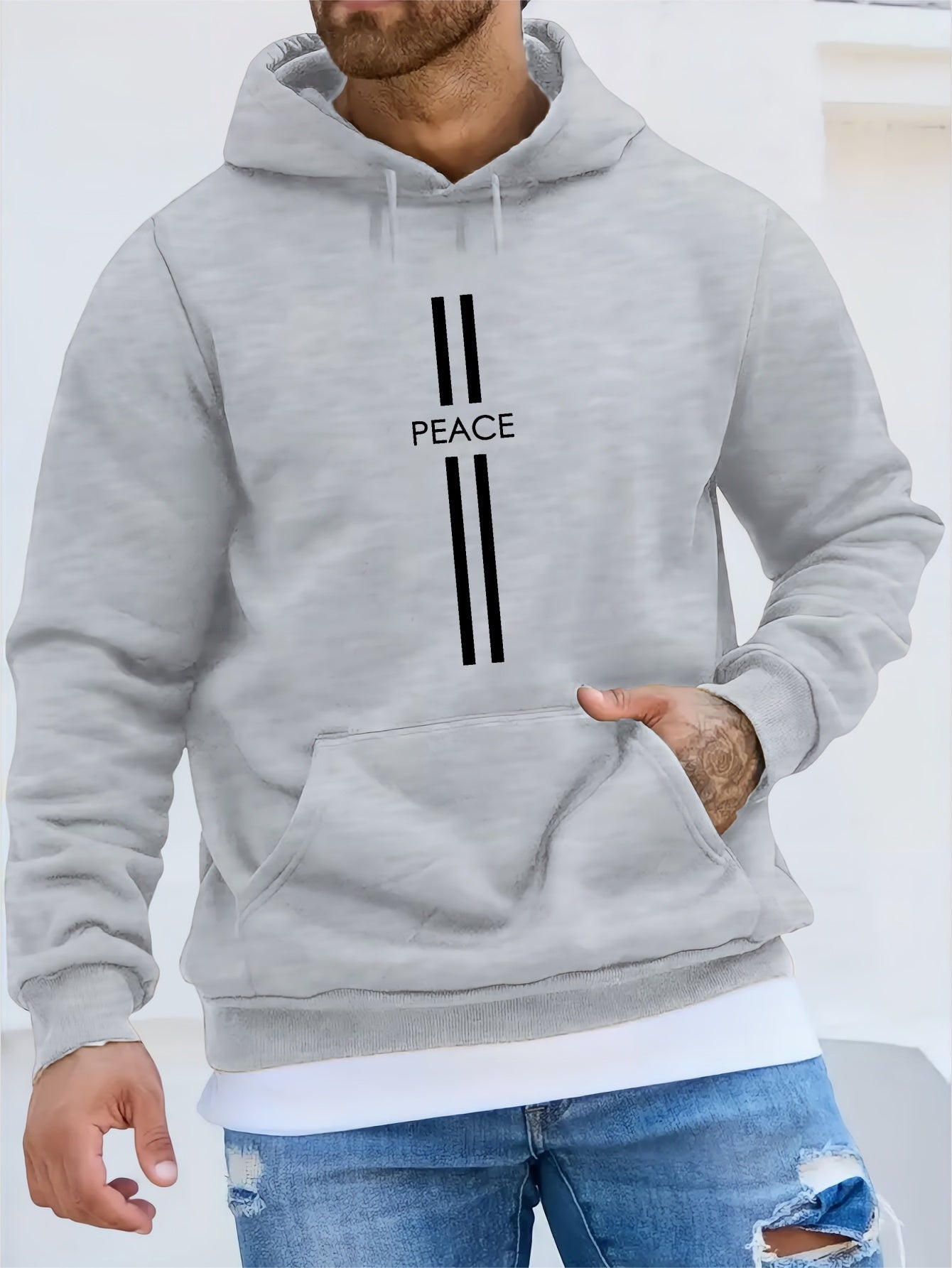 PEACE Print Hoodie - Unique Streetwear Design, Ultra - Comfortable Casual Pullover with Kangaroo Pocket, Perfect for Winter and Fall, Great Gift for Men - La Tienda Bella