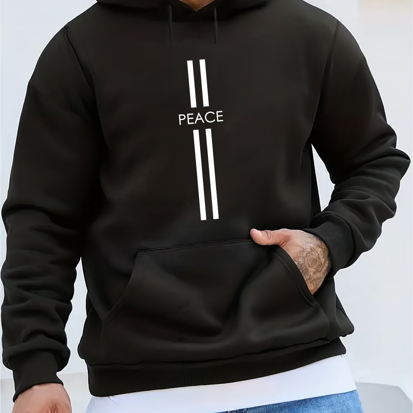 PEACE Print Hoodie - Unique Streetwear Design, Ultra - Comfortable Casual Pullover with Kangaroo Pocket, Perfect for Winter and Fall, Great Gift for Men - La Tienda Bella