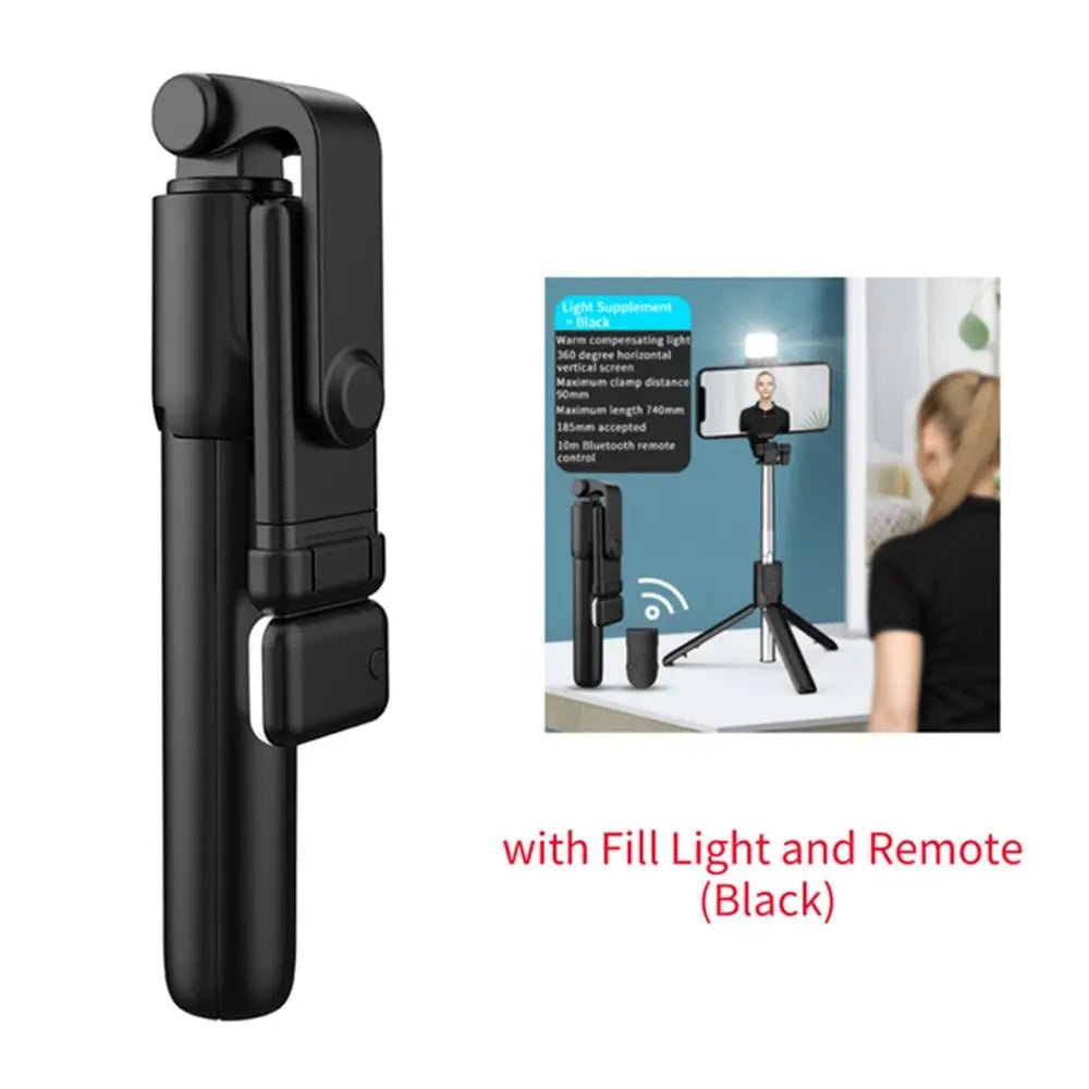 Portable Bluetooth Selfie Stick Tripod Holder with Remote Shutter Fill Light Extendable Wireless Remote Retractable Phone Stand - La Tienda Bella