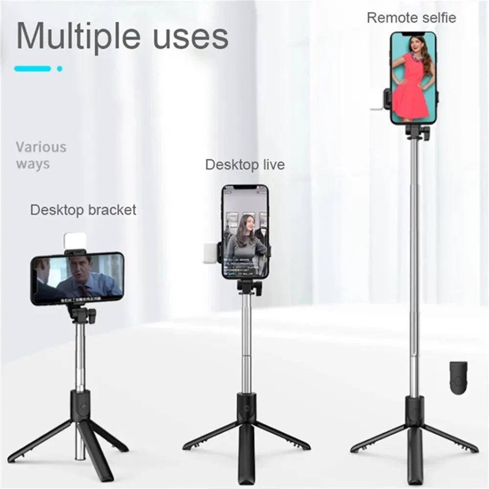Portable Bluetooth Selfie Stick Tripod Holder with Remote Shutter Fill Light Extendable Wireless Remote Retractable Phone Stand - La Tienda Bella