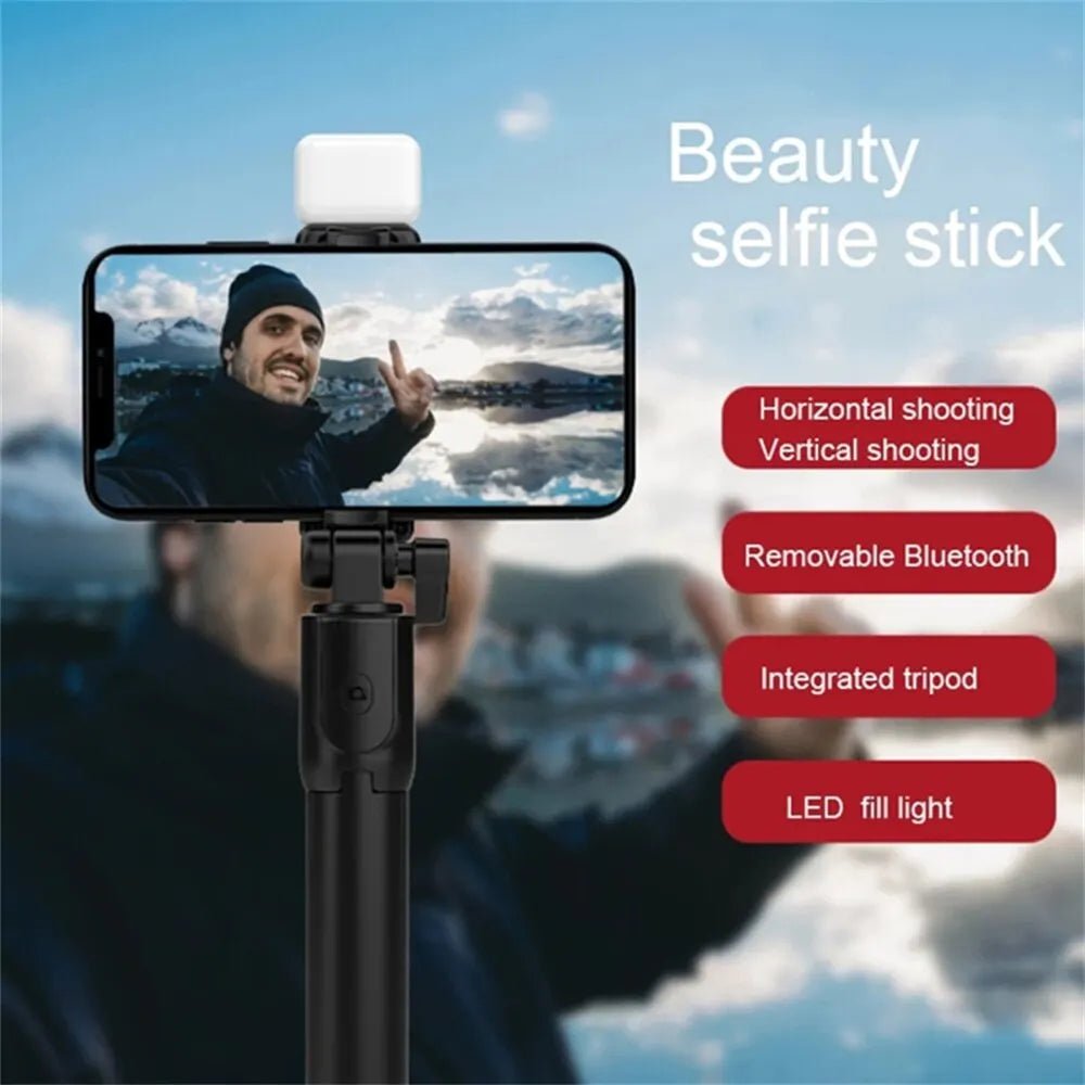 Portable Bluetooth Selfie Stick Tripod Holder with Remote Shutter Fill Light Extendable Wireless Remote Retractable Phone Stand - La Tienda Bella