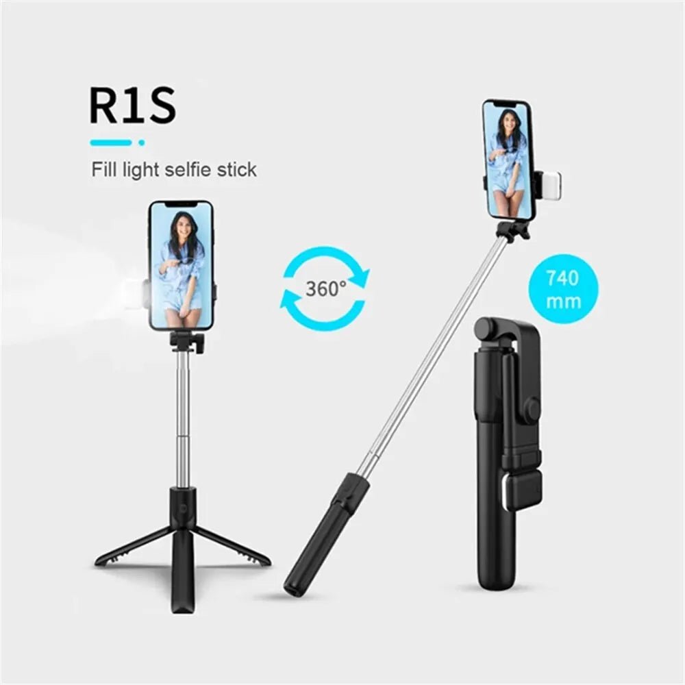 Portable Bluetooth Selfie Stick Tripod Holder with Remote Shutter Fill Light Extendable Wireless Remote Retractable Phone Stand - La Tienda Bella
