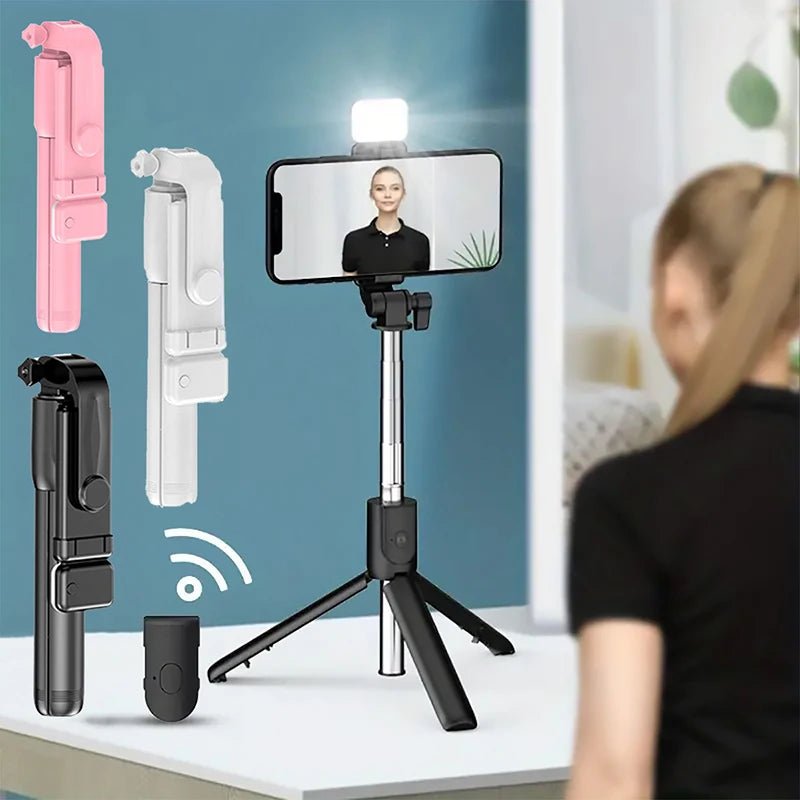 Portable Bluetooth Selfie Stick Tripod Holder with Remote Shutter Fill Light Extendable Wireless Remote Retractable Phone Stand - La Tienda Bella