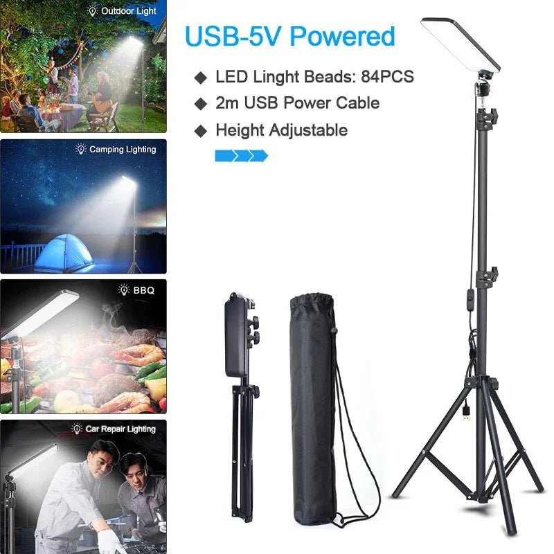 Portable Camping Light LED Selfie Light Lamp Photography Light with Tripod Stand for Outdoor Picnic Barbecue Working Live Stream - La Tienda Bella