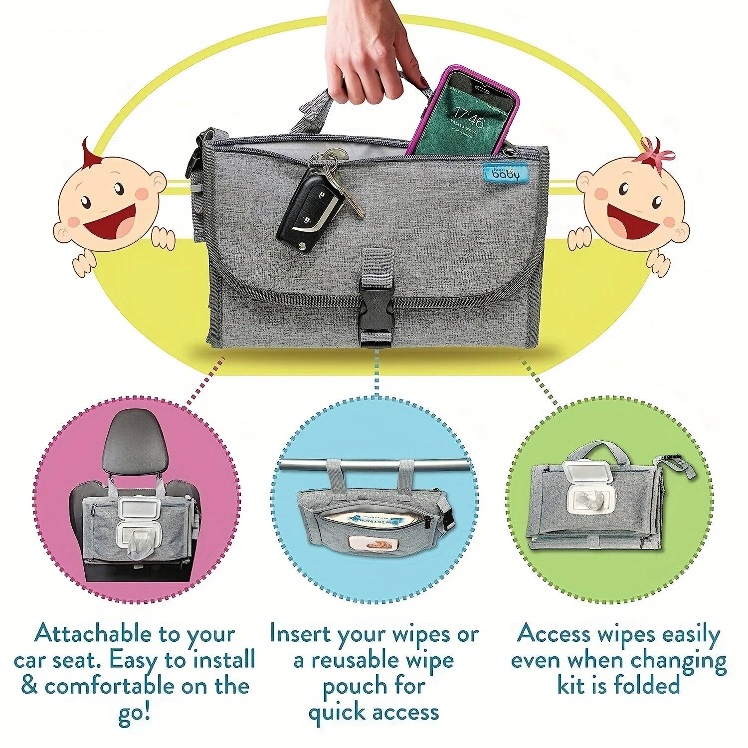 Portable Diaper Changing Pad For Newborn Baby Changing Pad with Smart Wipes Pocket Waterproof - La Tienda Bella