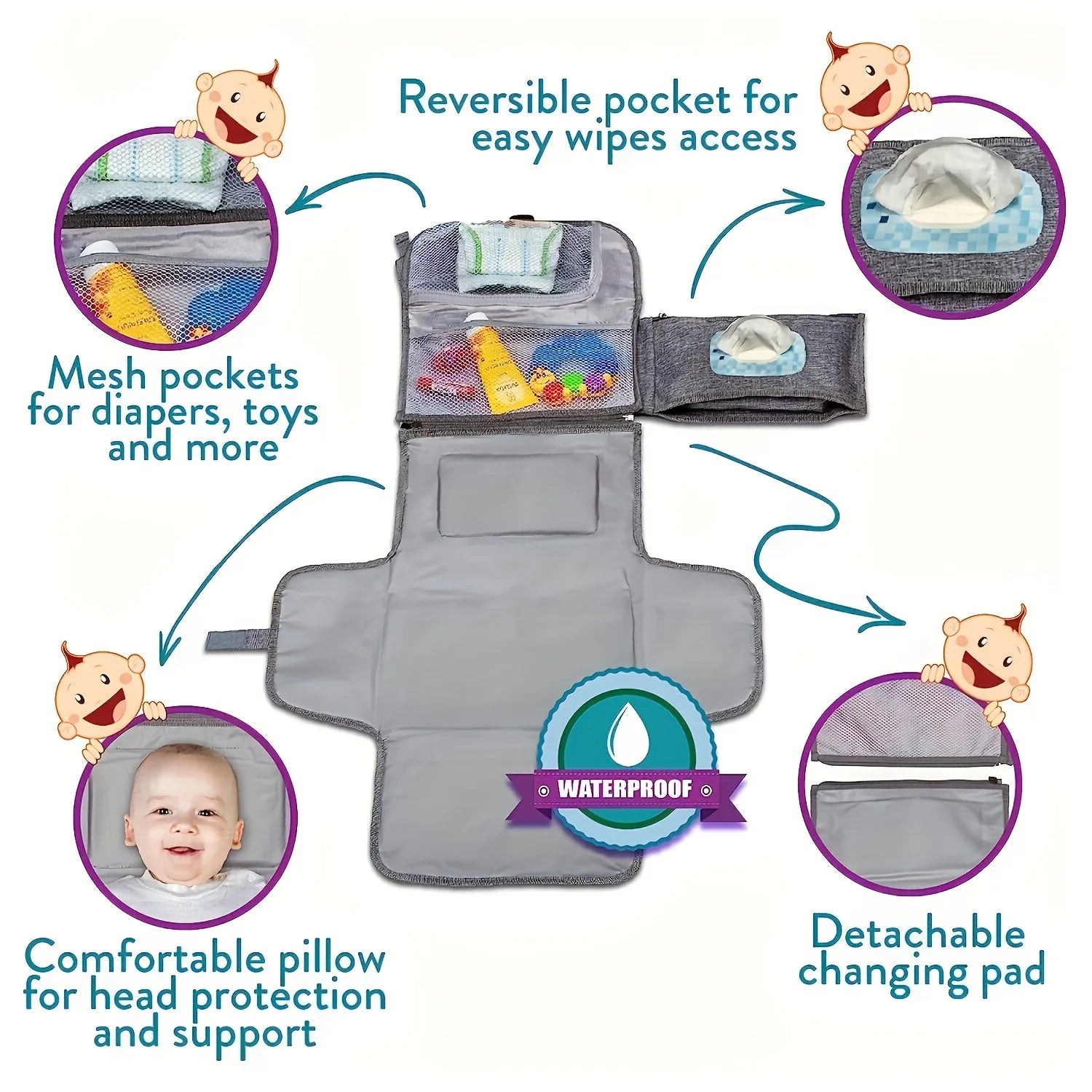 Portable Diaper Changing Pad For Newborn Baby Changing Pad with Smart Wipes Pocket Waterproof - La Tienda Bella