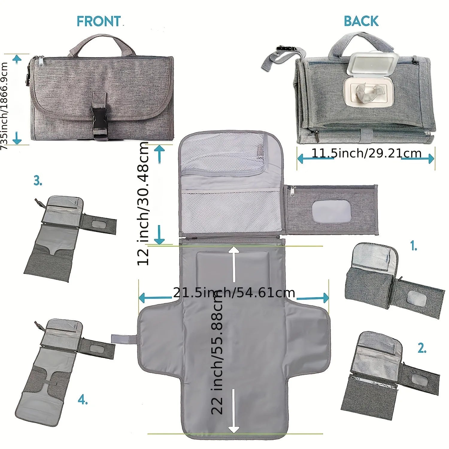 Portable Diaper Changing Pad For Newborn Baby Changing Pad with Smart Wipes Pocket Waterproof - La Tienda Bella