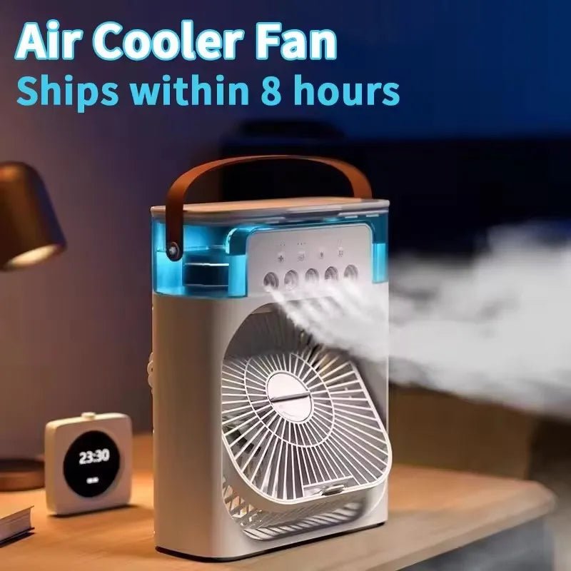 Portable humidifier fan three in one, mini USB air conditioning fan, LED night light, water mist, home fun air cooler humidifier - La Tienda Bella
