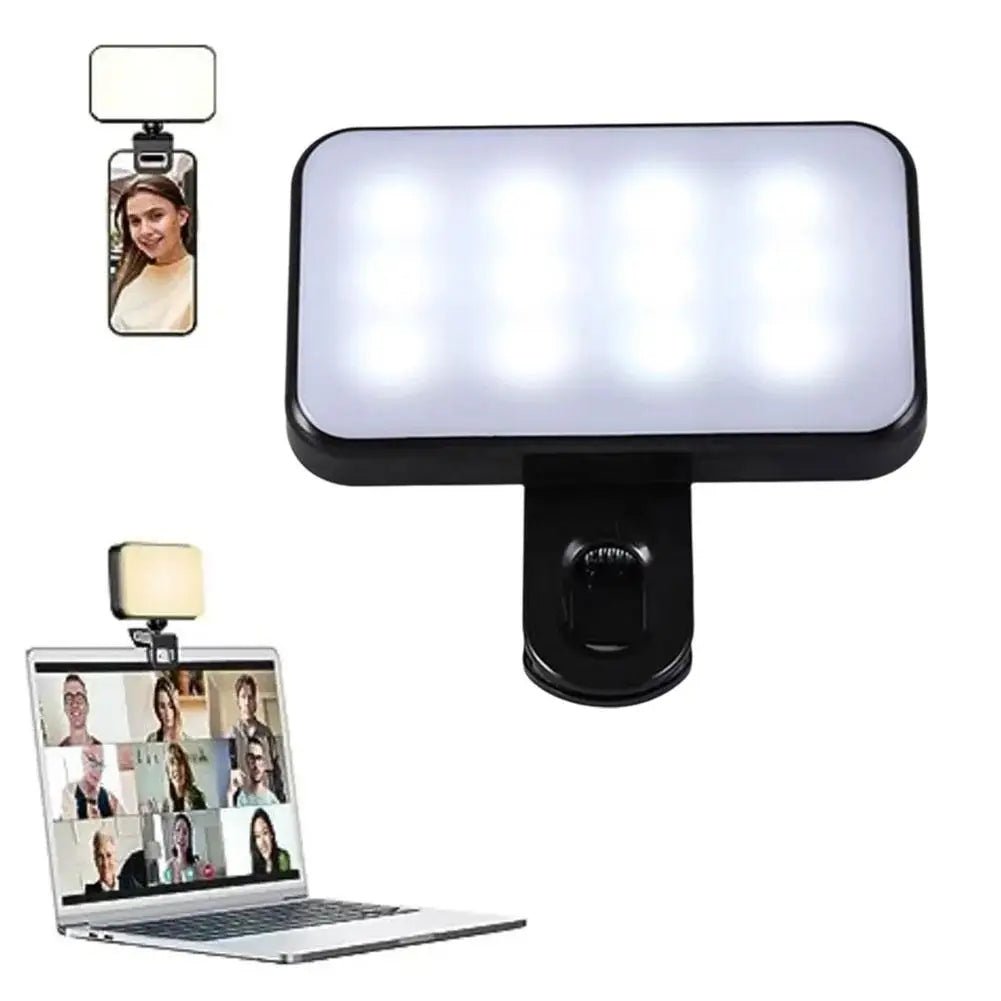 Portable Mini Selfie Fill Light Rechargeable 3 Modes Adjustable Brightness Clip On For Phone Laptop Tablet Meeting Make Up - La Tienda Bella