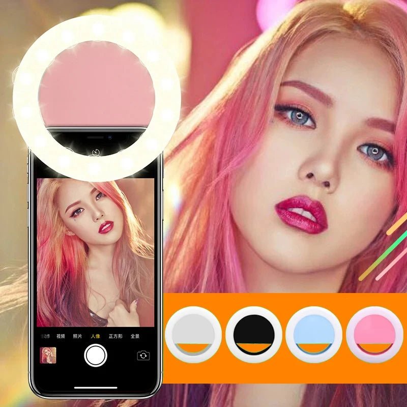 Portable Selfie Fill Light Ring Cell Phone Live Broadcast Video Photography Luminous Ring Adjustable Brightness LED Selfie Lamp - La Tienda Bella