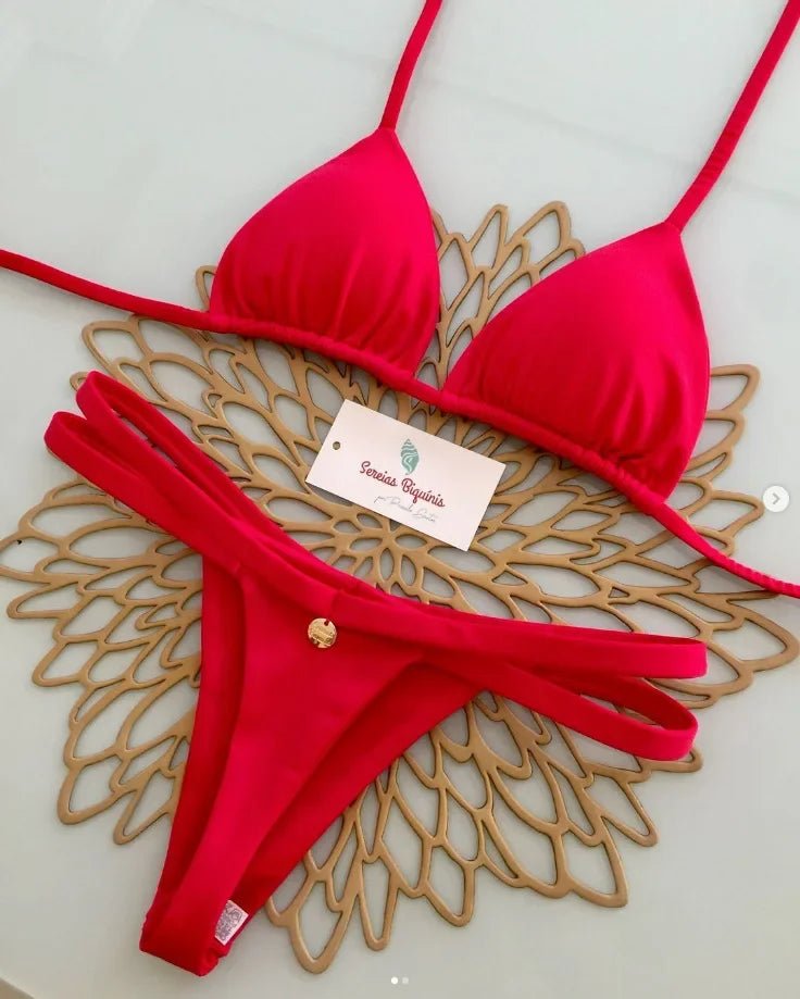 Print Sexy Bikini Sets Halter Lace-up Tops Thongs Beach Style Bathing Suit Y2k Swimsuits - La Tienda Bella