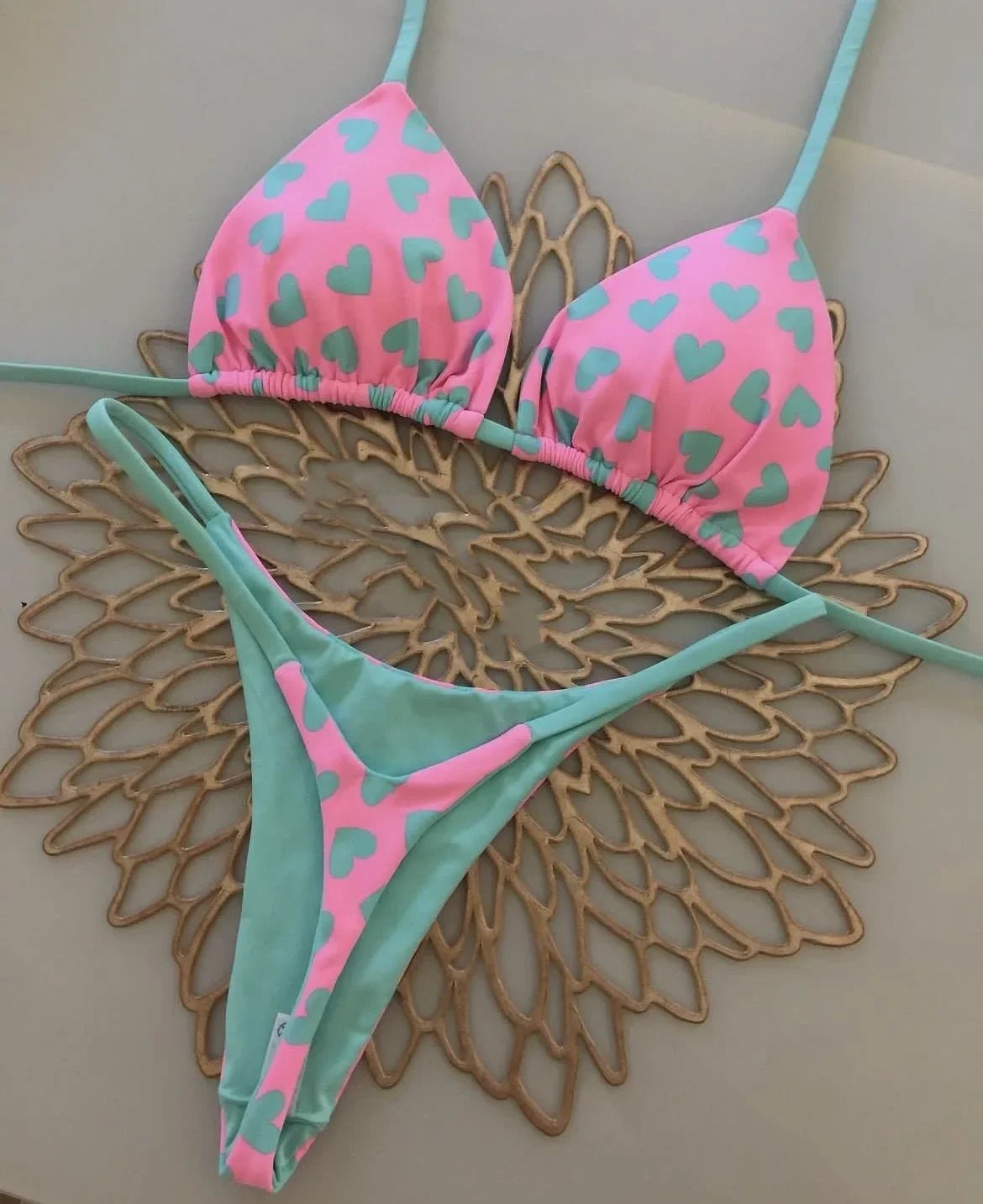Print Sexy Bikini Sets Halter Lace-up Tops Thongs Beach Style Bathing Suit Y2k Swimsuits - La Tienda Bella