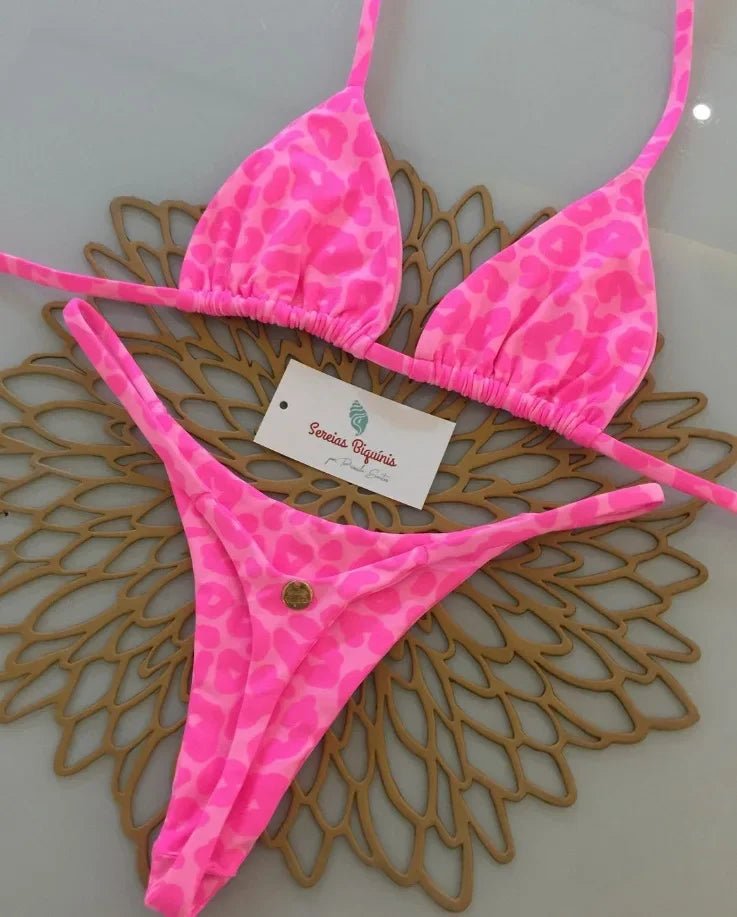 Print Sexy Bikini Sets Halter Lace-up Tops Thongs Beach Style Bathing Suit Y2k Swimsuits - La Tienda Bella