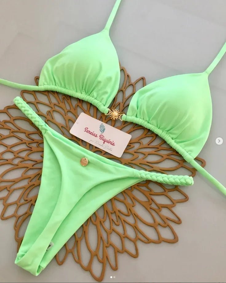 Print Sexy Bikini Sets Halter Lace-up Tops Thongs Beach Style Bathing Suit Y2k Swimsuits - La Tienda Bella