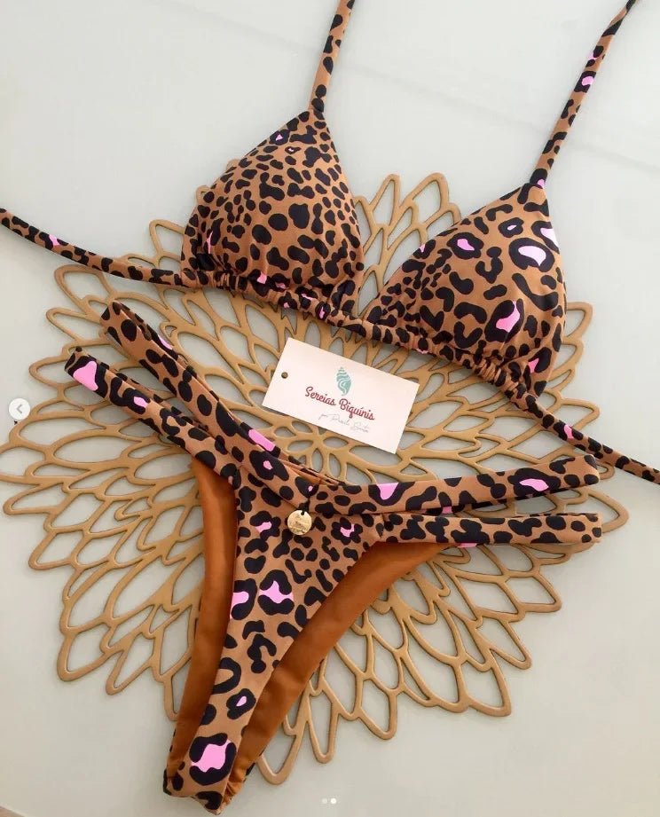 Print Sexy Bikini Sets Halter Lace-up Tops Thongs Beach Style Bathing Suit Y2k Swimsuits - La Tienda Bella