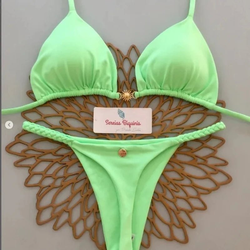 Print Sexy Bikini Sets Halter Lace-up Tops Thongs Beach Style Bathing Suit Y2k Swimsuits - La Tienda Bella