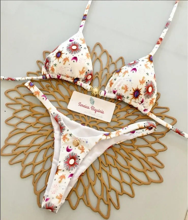 Print Sexy Bikini Sets Halter Lace-up Tops Thongs Beach Style Bathing Suit Y2k Swimsuits - La Tienda Bella