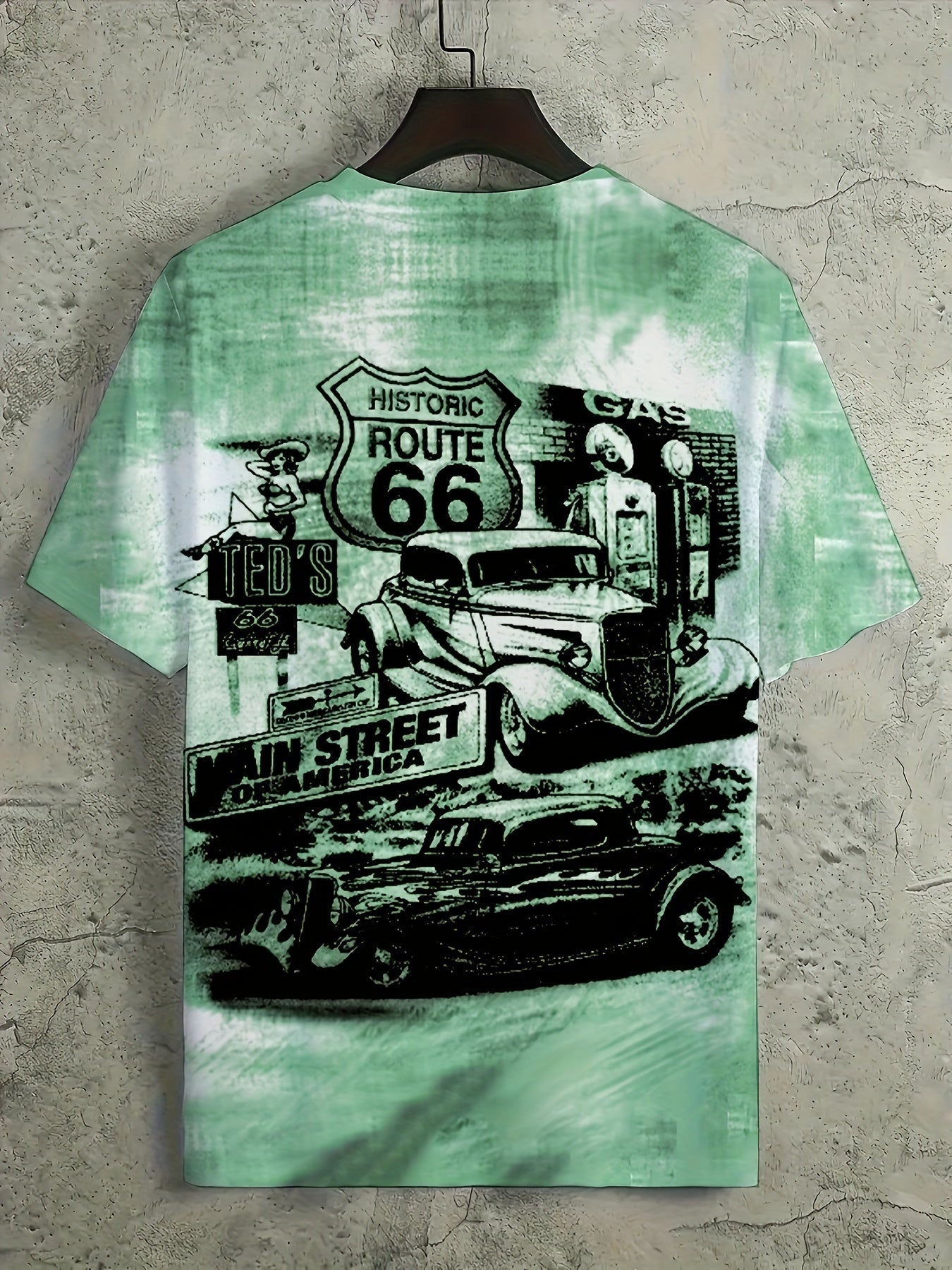 Retro Route 66 Classic Car Graphic Tee - Comfortable Short Sleeve T-Shirt for Men - Premium Quality Summer Wear - Eye - Catching Vintage Style Casual Clothing - La Tienda Bella