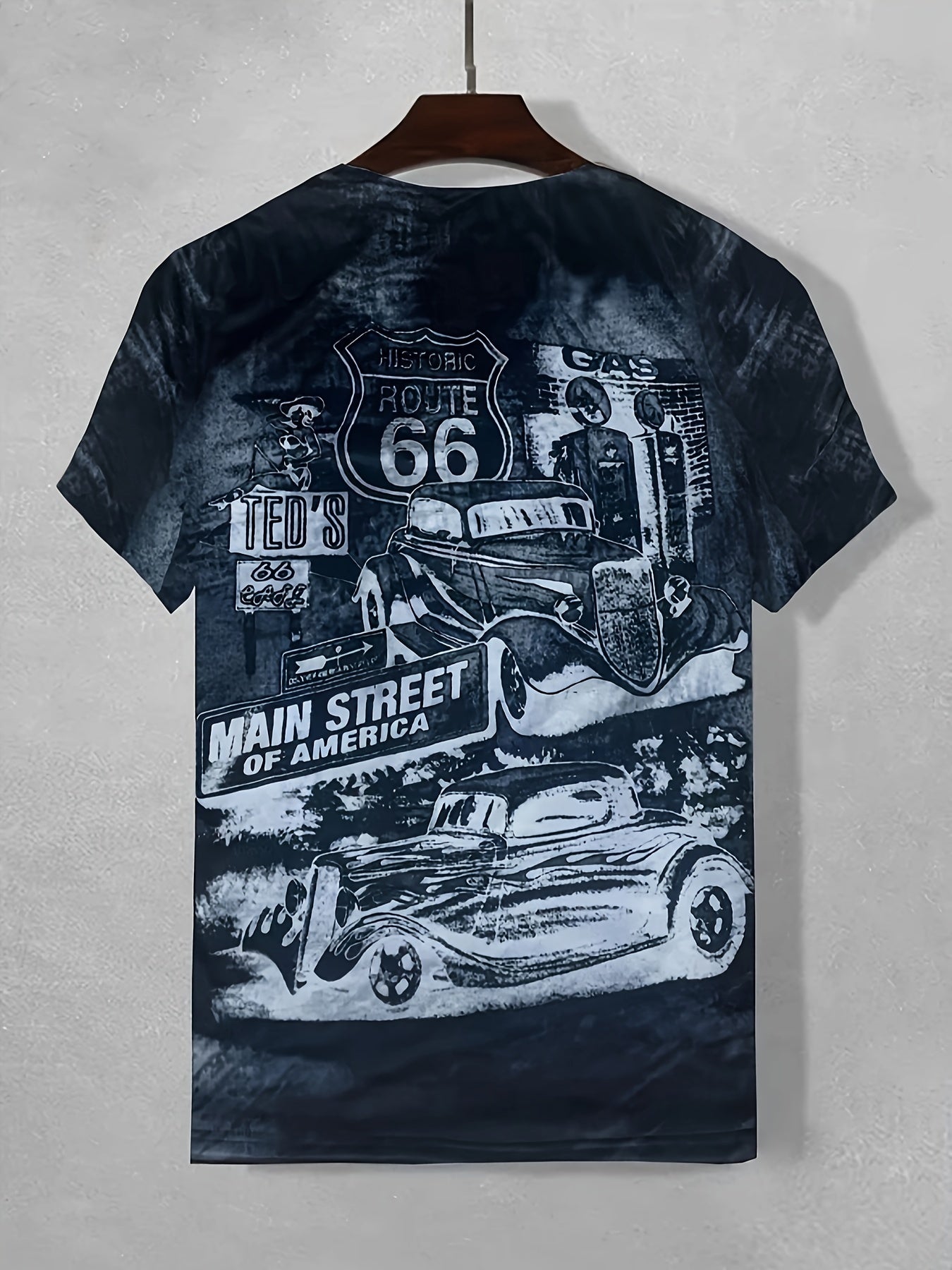 Retro Route 66 Classic Car Graphic Tee - Comfortable Short Sleeve T-Shirt for Men - Premium Quality Summer Wear - Eye - Catching Vintage Style Casual Clothing - La Tienda Bella