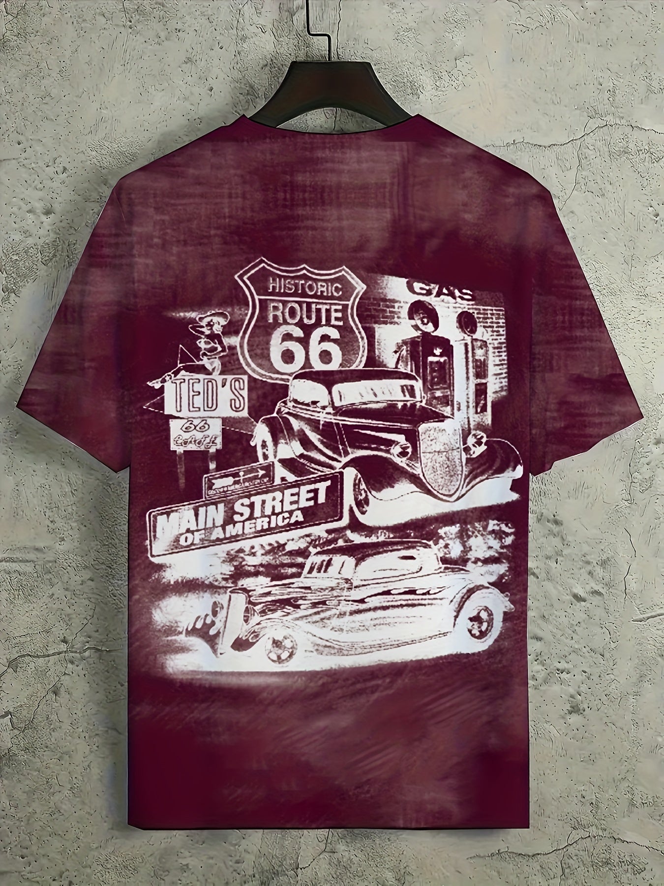 Retro Route 66 Classic Car Graphic Tee - Comfortable Short Sleeve T-Shirt for Men - Premium Quality Summer Wear - Eye - Catching Vintage Style Casual Clothing - La Tienda Bella