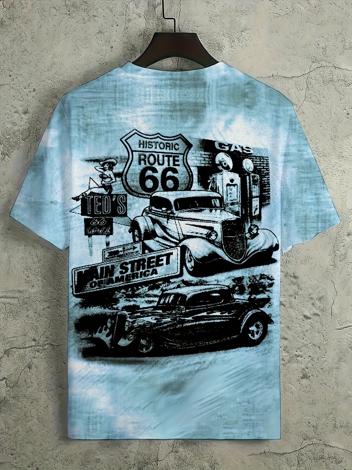 Retro Route 66 Classic Car Graphic Tee - Comfortable Short Sleeve T-Shirt for Men - Premium Quality Summer Wear - Eye - Catching Vintage Style Casual Clothing - La Tienda Bella