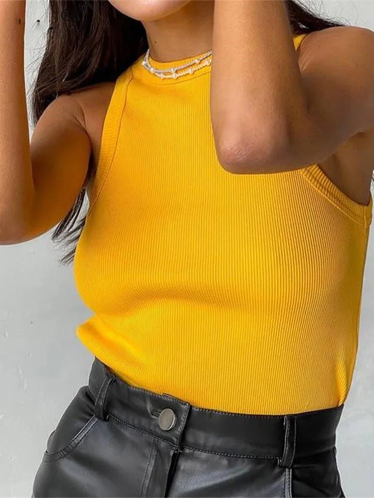 Ribbed Knitted Tops Neck Summer Basic Shirts White Black Casual Sport Vest Off Shoulder Green - La Tienda Bella