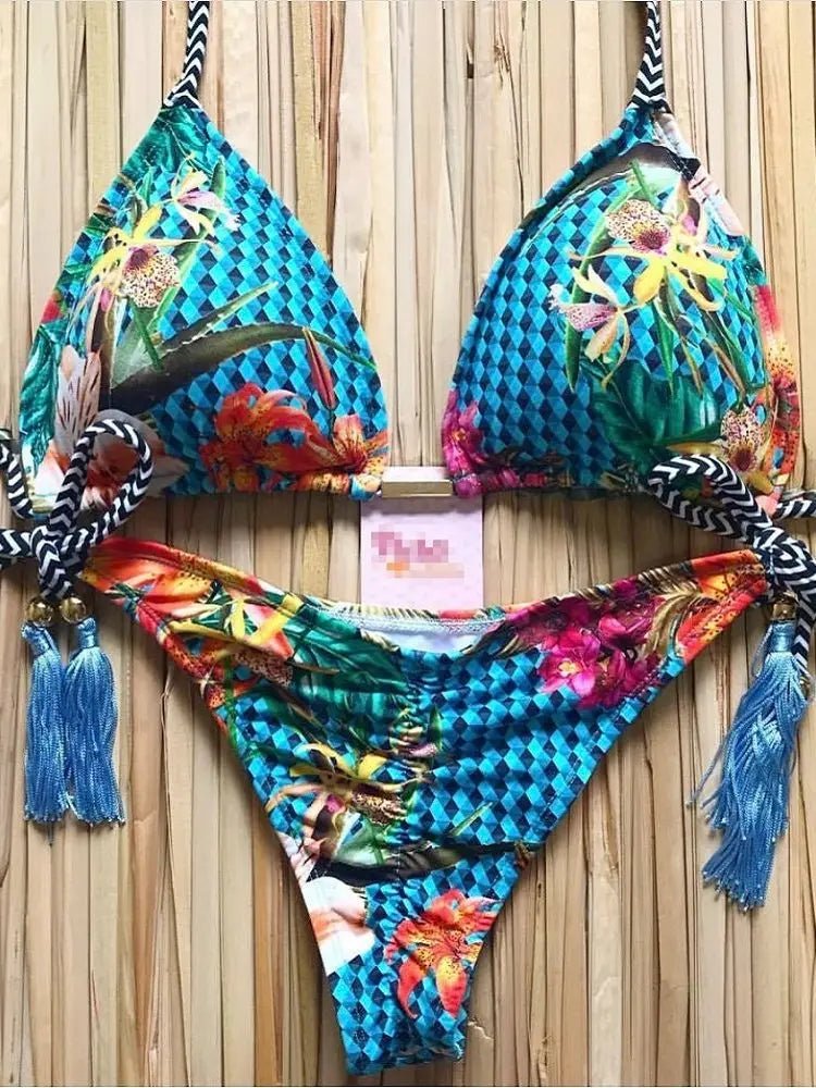 RUOTONGSEPT Sexy Micro Bikinis Set 2024 New Swimsuit Women Feather Print Bandage Swimwear Female Bathing  - La Tienda Bella