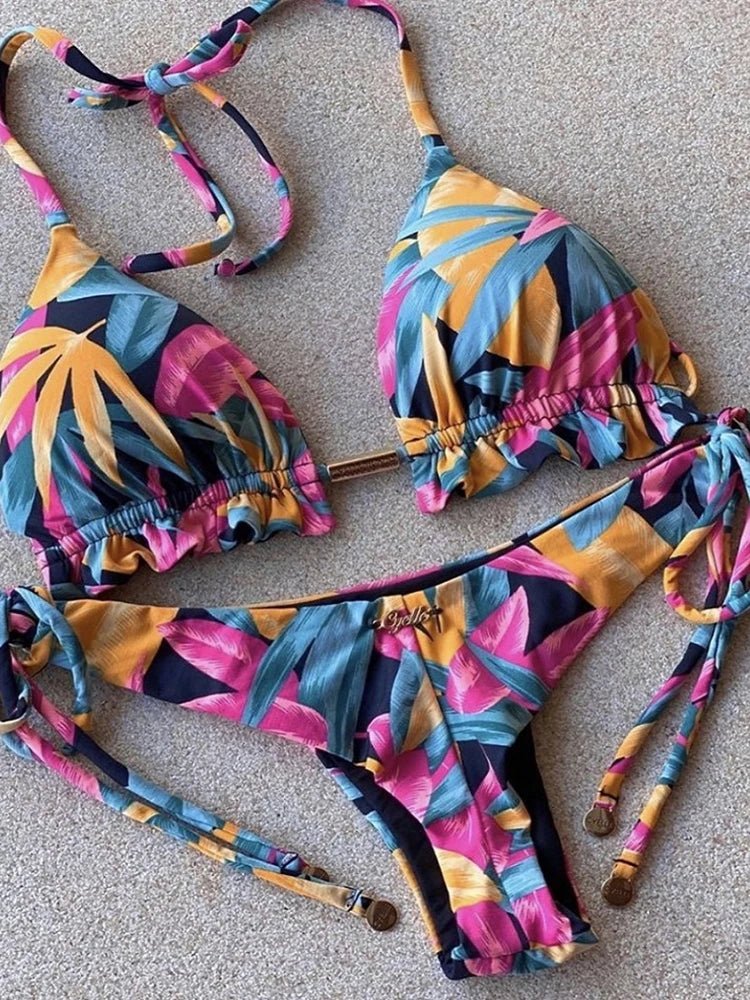 RUOTONGSEPT Sexy Micro Bikinis Set 2024 New Swimsuit Women Feather Print Bandage Swimwear Female Bathing  - La Tienda Bella