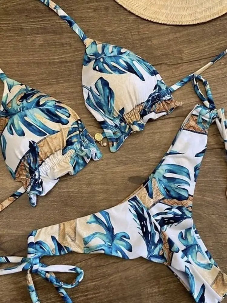 RUOTONGSEPT Sexy Micro Bikinis Set 2024 New Swimsuit Women Feather Print Bandage Swimwear Female Bathing  - La Tienda Bella