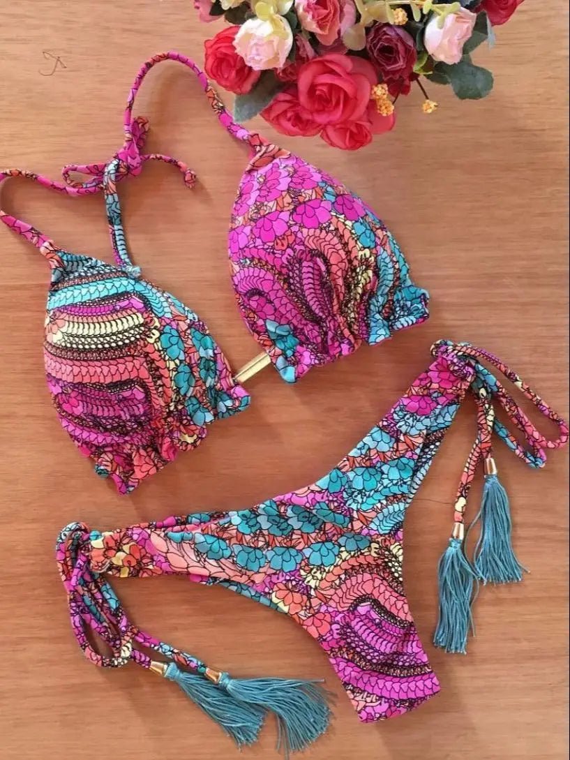 RUOTONGSEPT Sexy Micro Bikinis Set 2024 New Swimsuit Women Feather Print Bandage Swimwear Female Bathing  - La Tienda Bella