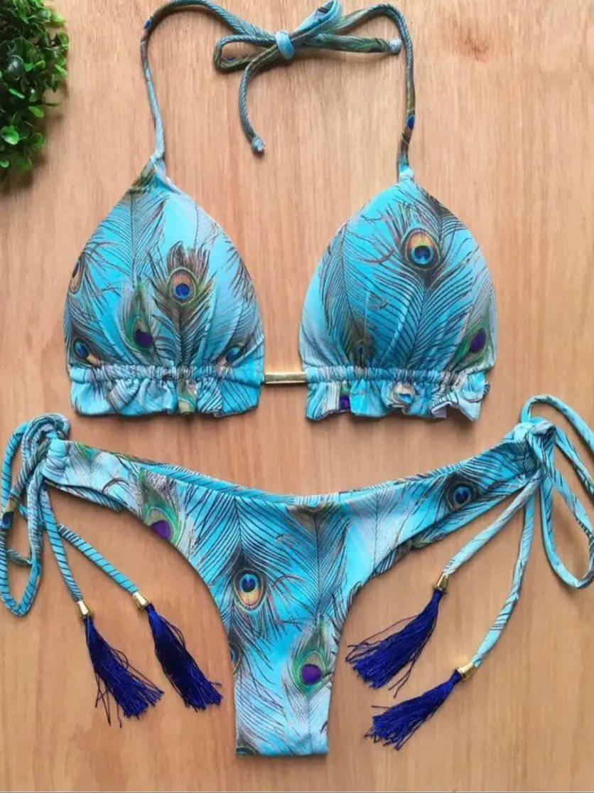 RUOTONGSEPT Sexy Micro Bikinis Set 2024 New Swimsuit Women Feather Print Bandage Swimwear Female Bathing  - La Tienda Bella
