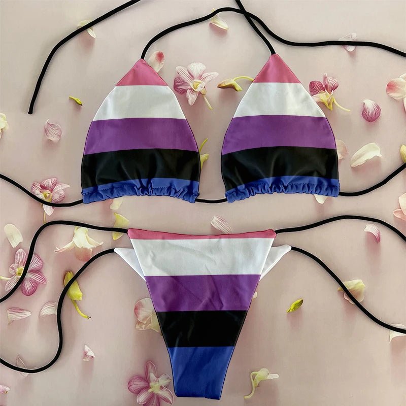 Sexy Rainbow Printed Bikini Women`s Swimsuit Female Swimwear Woman Mini Thong Bikinis Set Bather Beachwear  - La Tienda Bella