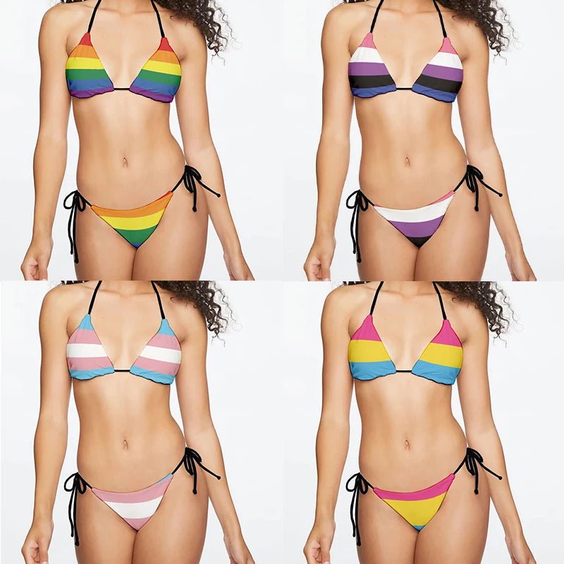 Sexy Rainbow Printed Bikini Women`s Swimsuit Female Swimwear Woman Mini Thong Bikinis Set Bather Beachwear  - La Tienda Bella