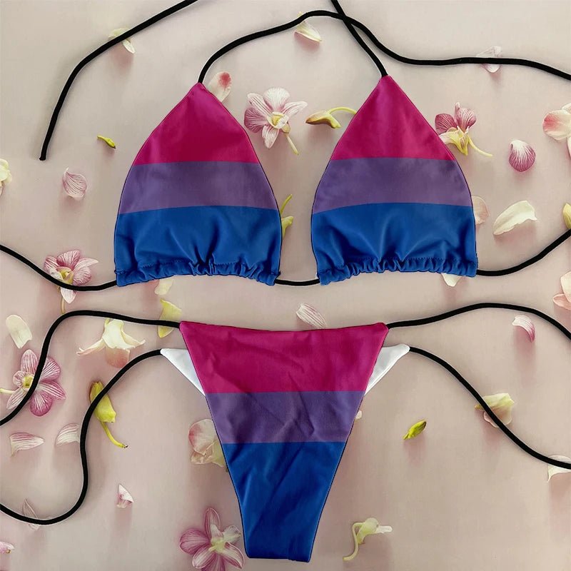 Sexy Rainbow Printed Bikini Women`s Swimsuit Female Swimwear Woman Mini Thong Bikinis Set Bather Beachwear  - La Tienda Bella