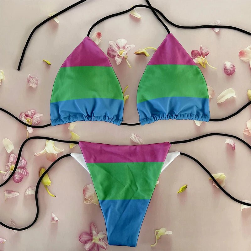 Sexy Rainbow Printed Bikini Women`s Swimsuit Female Swimwear Woman Mini Thong Bikinis Set Bather Beachwear  - La Tienda Bella