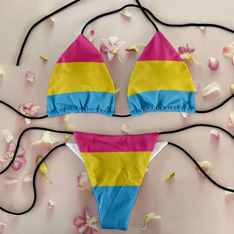 Sexy Rainbow Printed Bikini Women`s Swimsuit Female Swimwear Woman Mini Thong Bikinis Set Bather Beachwear  - La Tienda Bella
