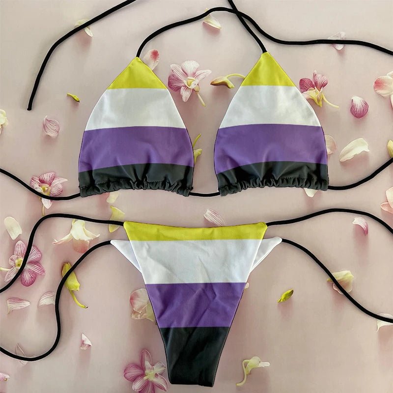 Sexy Rainbow Printed Bikini Women`s Swimsuit Female Swimwear Woman Mini Thong Bikinis Set Bather Beachwear  - La Tienda Bella