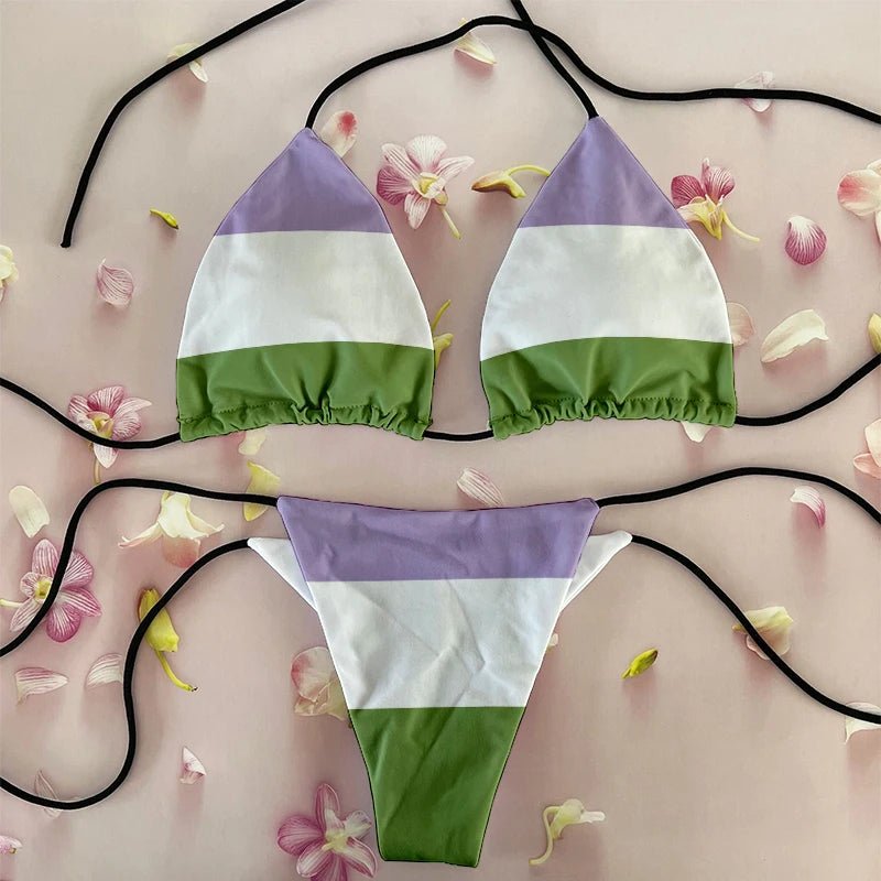 Sexy Rainbow Printed Bikini Women`s Swimsuit Female Swimwear Woman Mini Thong Bikinis Set Bather Beachwear  - La Tienda Bella