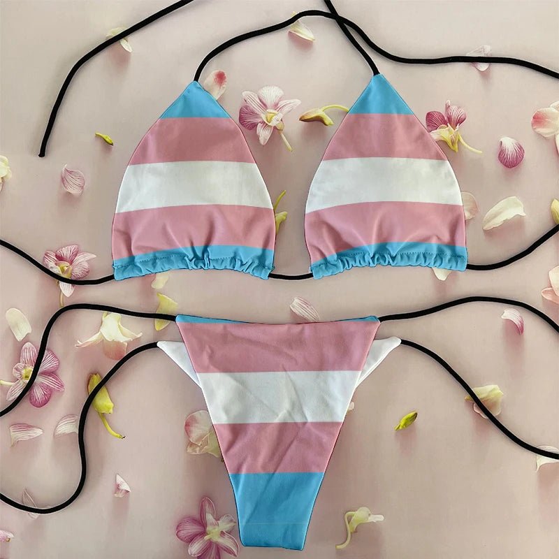 Sexy Rainbow Printed Bikini Women`s Swimsuit Female Swimwear Woman Mini Thong Bikinis Set Bather Beachwear  - La Tienda Bella