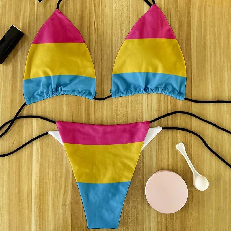 Sexy Rainbow Printed Bikini Women`s Swimsuit Female Swimwear Woman Mini Thong Bikinis Set Bather Beachwear  - La Tienda Bella