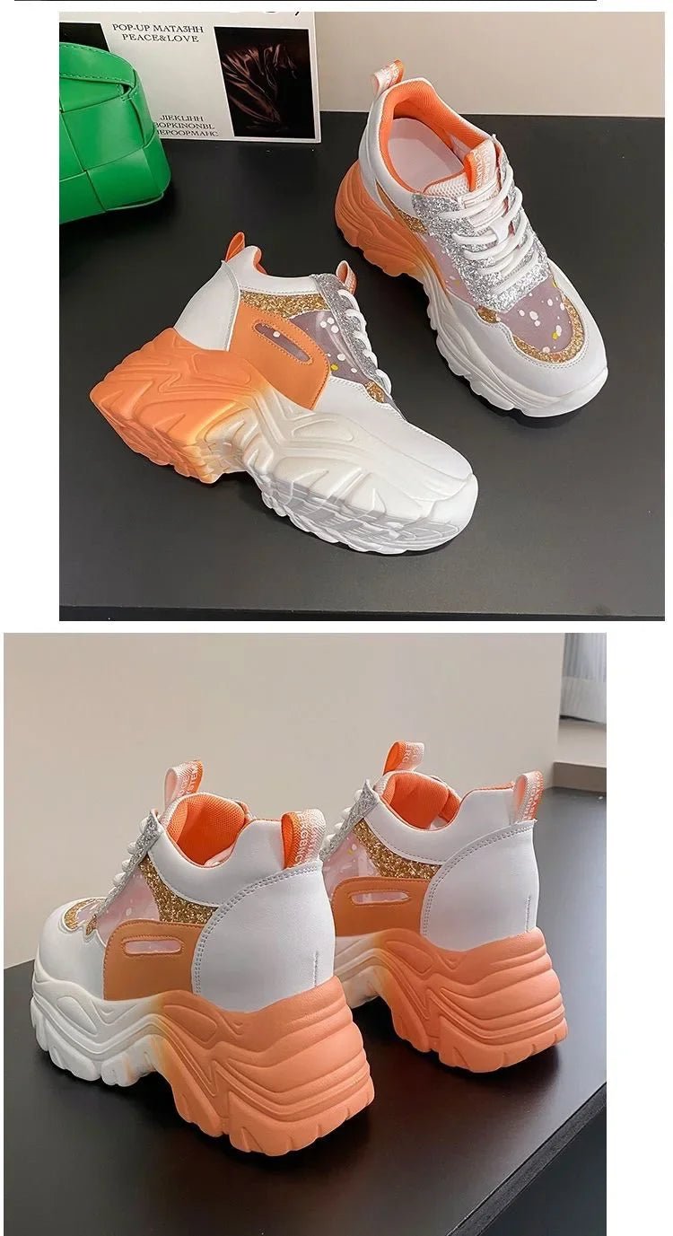 Shoes for Women Platform Shoes Autumn Women Casual Breathable Mesh Sequin Sneakers Wedges Sports Lace - up Non - slip Shoes - La Tienda Bella