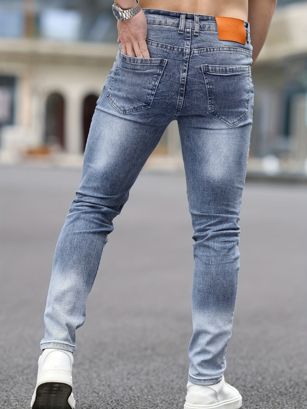 Stretch Denim Men's Fashion Ripped Jeans, Comfort Fit Casual Pants, Washed Blue Distressed Streetwear Style Trousers For Men - La Tienda Bella