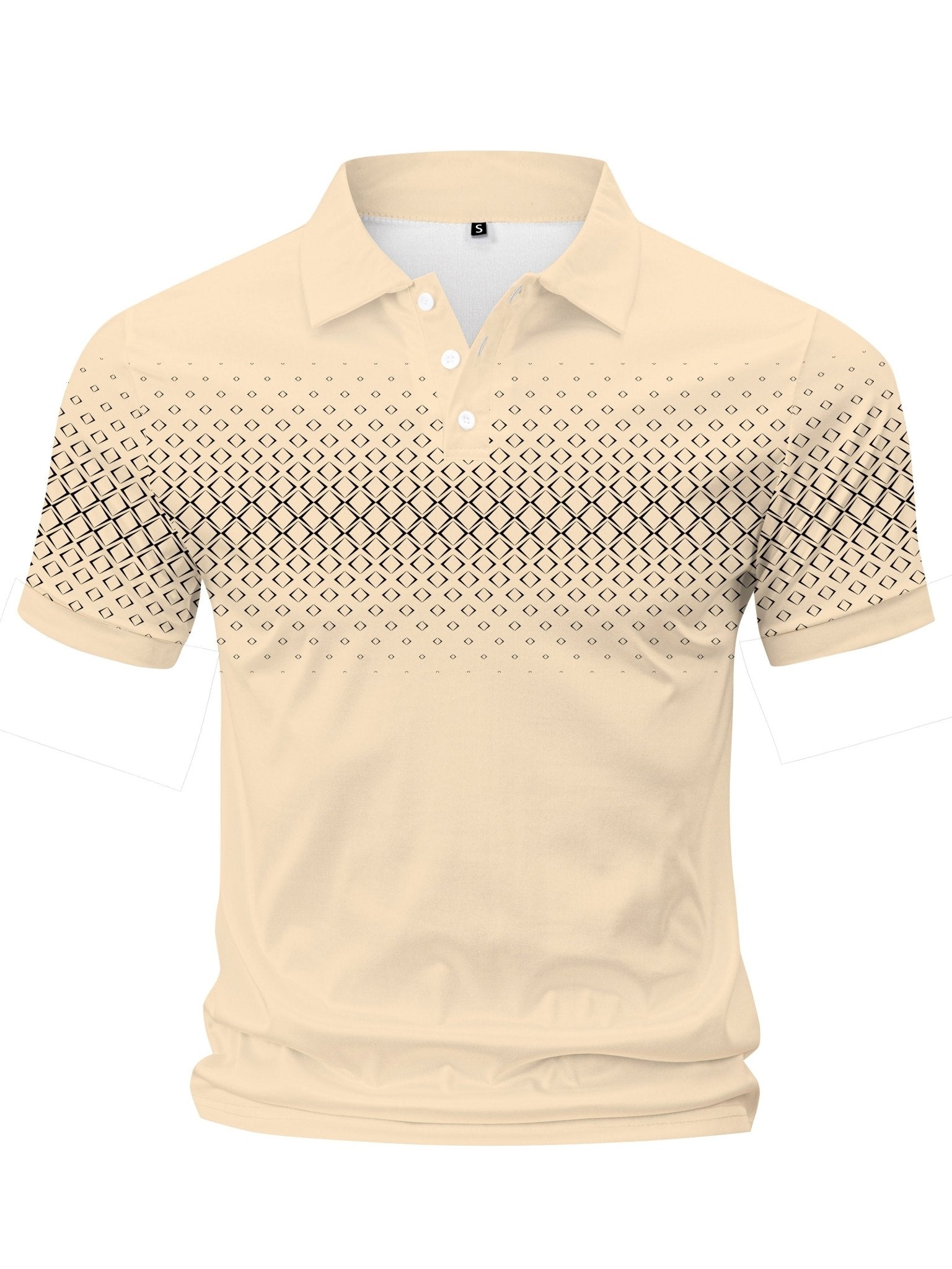 Summer Golf T-Shirt for Men - Crew Neck, Short Sleeve, Polyester, Regular Fit, Geometric Argyle Pattern, Button Placket, Slight Stretch, Breathable, Casual Tee for Tennis and Business - La Tienda Bella