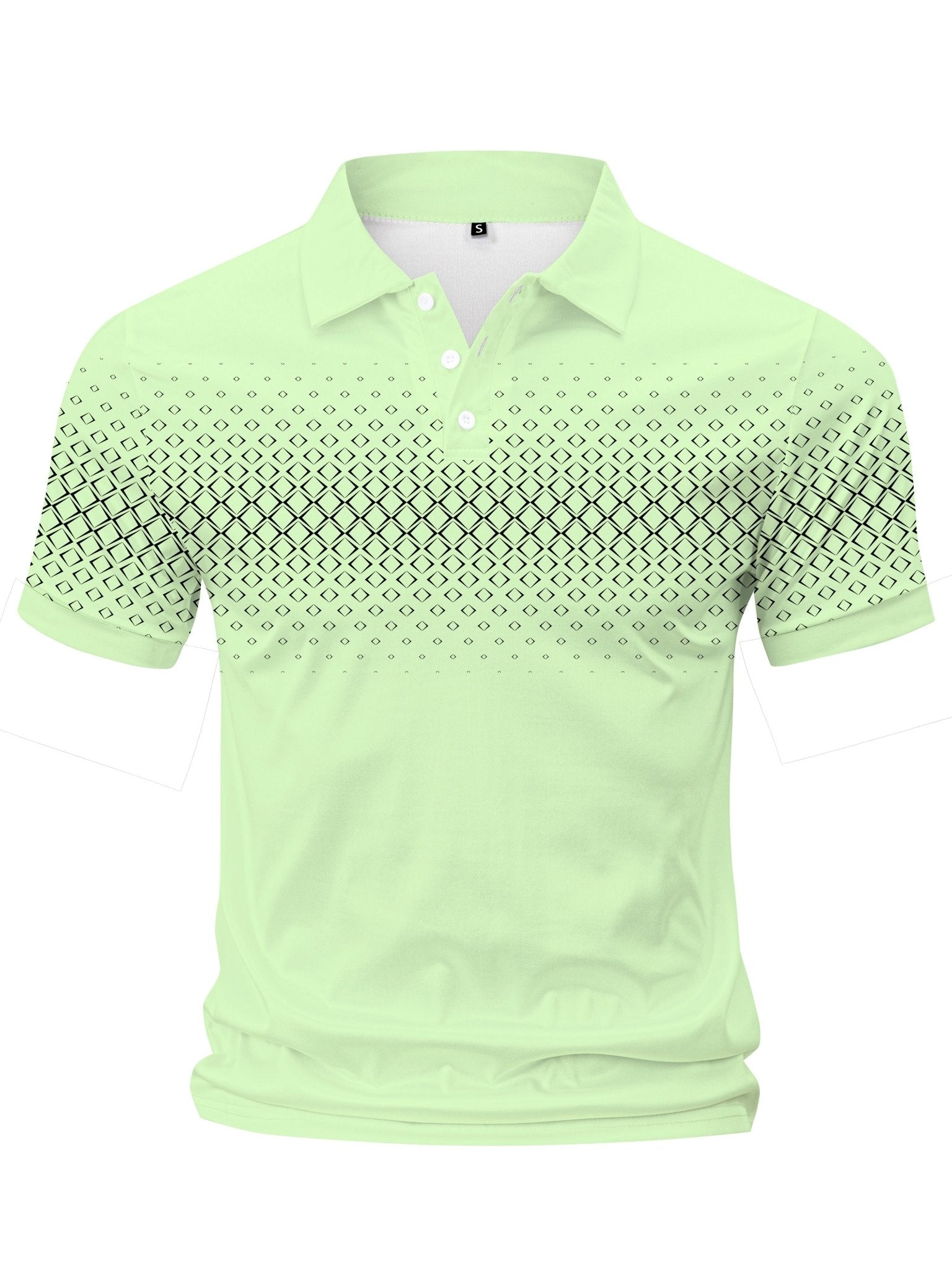 Summer Golf T-Shirt for Men - Crew Neck, Short Sleeve, Polyester, Regular Fit, Geometric Argyle Pattern, Button Placket, Slight Stretch, Breathable, Casual Tee for Tennis and Business - La Tienda Bella