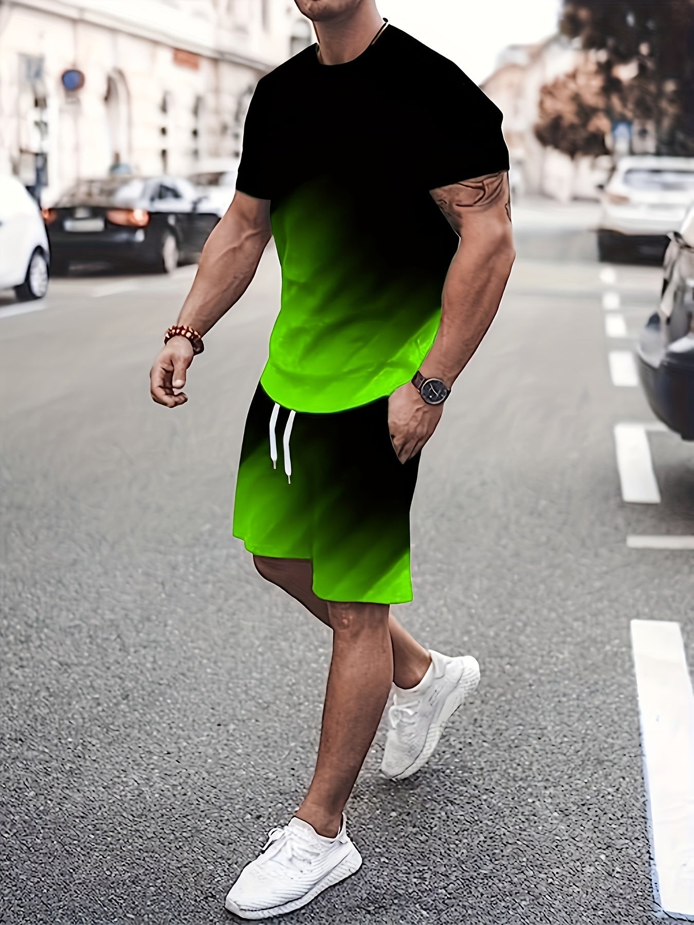 Summer Men's Fashion 2 Piece Sets Plus size Tracksuit Men's Sporty Style Printed t shirts Men T-shirt Shorts Suit - La Tienda Bella