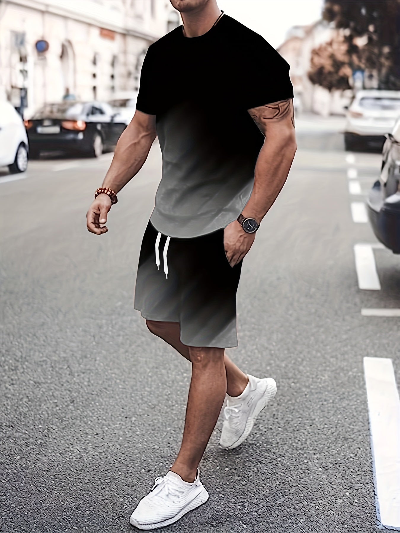 Summer Men's Fashion 2 Piece Sets Plus size Tracksuit Men's Sporty Style Printed t shirts Men T-shirt Shorts Suit - La Tienda Bella