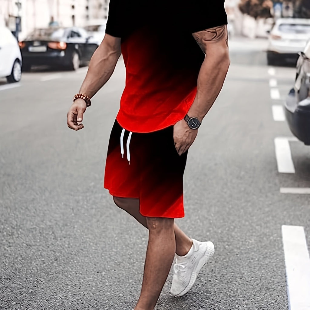 Summer Men's Fashion 2 Piece Sets Plus size Tracksuit Men's Sporty Style Printed t shirts Men T-shirt Shorts Suit - La Tienda Bella