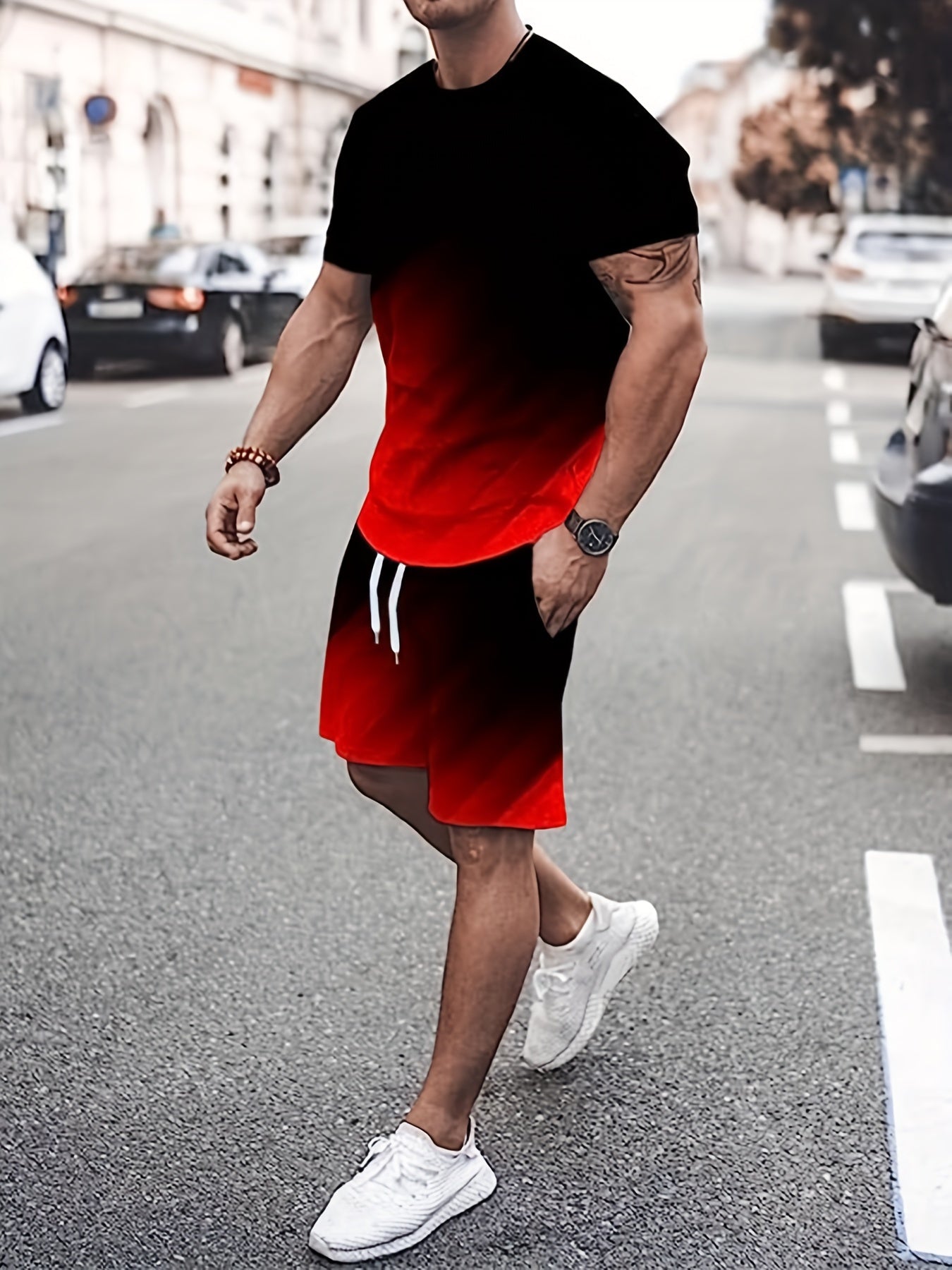 Summer Men's Fashion 2 Piece Sets Plus size Tracksuit Men's Sporty Style Printed t shirts Men T-shirt Shorts Suit - La Tienda Bella
